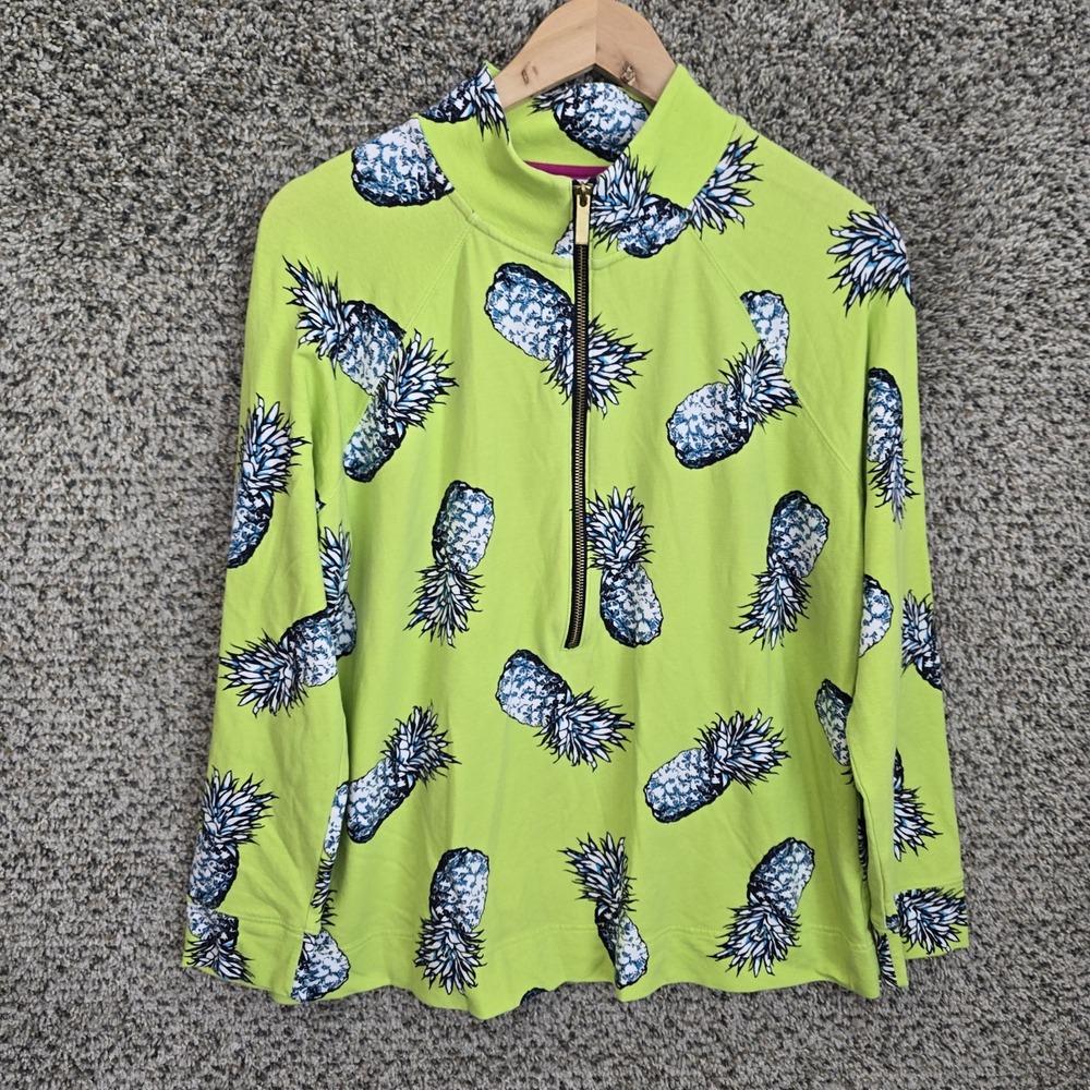 Crown & Ivy Top Womens‎ PXL Petite XL Green Quarter Zip Pullover Pineapple Beach
